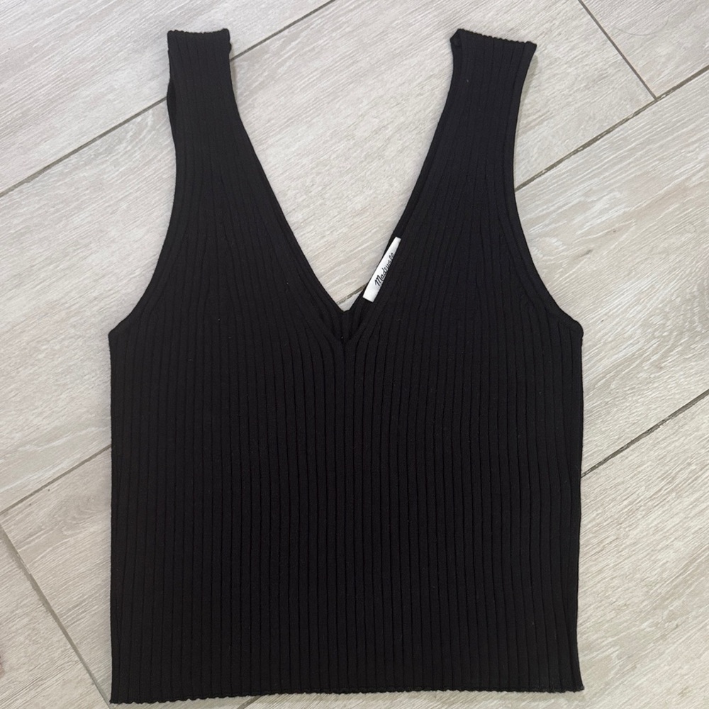 Madewell Black Ribbed Knit V-Neck Tank Top